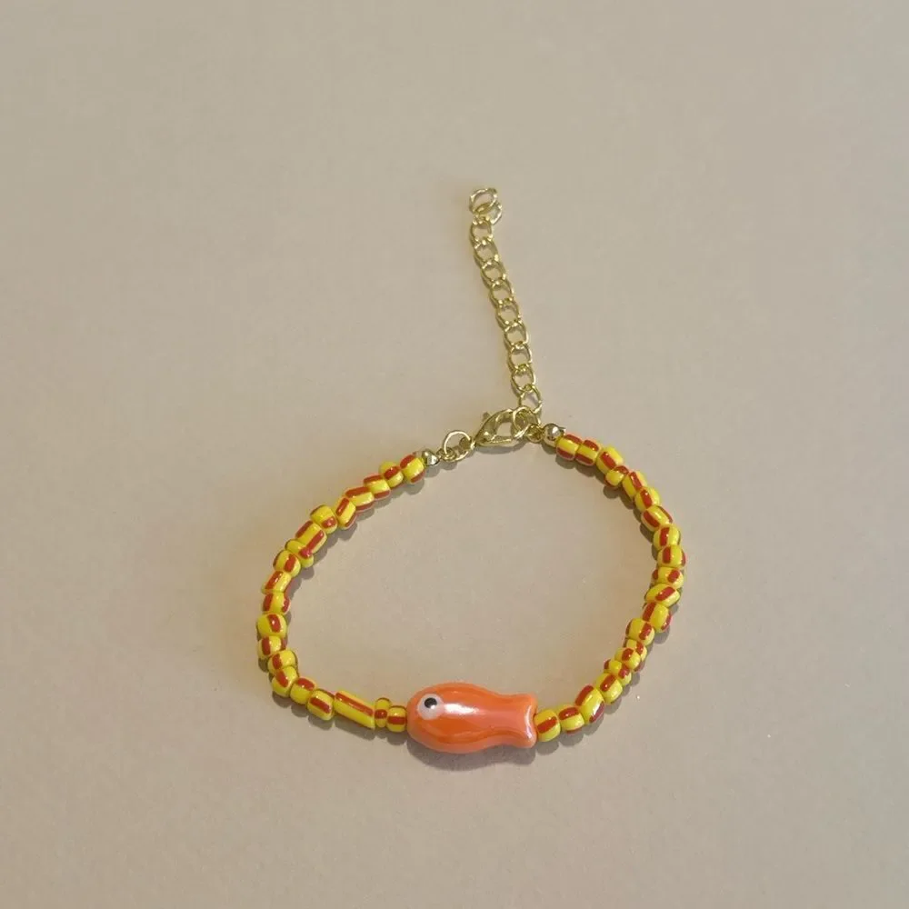 Orange and Yellow Beaded Fish Bracelet S884 - Picture 4 of 6